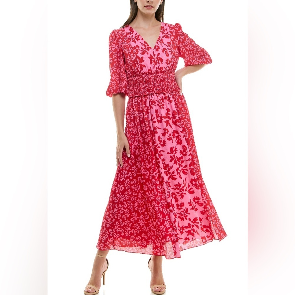 Kelly Grace Floral Print Smocked Waist Midi Dress Size 6 EUC
